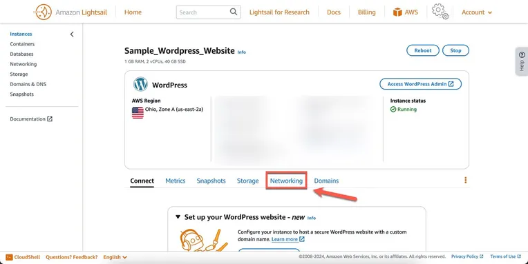A screenshot of the AWS Lightsail dashboard