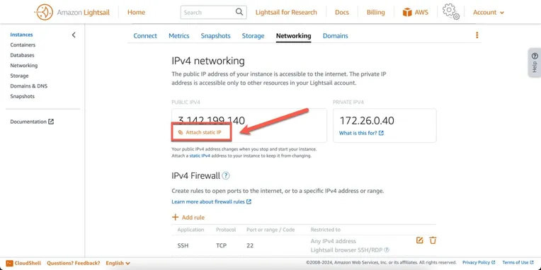 A screenshot of the AWS Lightsail dashboard