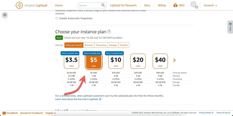 A screenshot of the AWS Lightsail dashboard