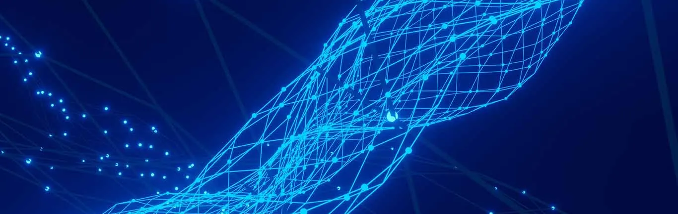A futuristic looking blue digital swirling funnel