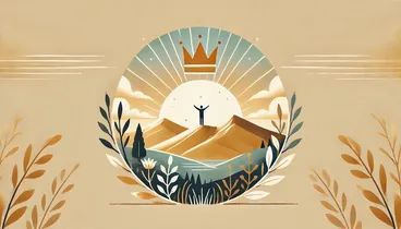 An illustration showing mountains and a man standing on top