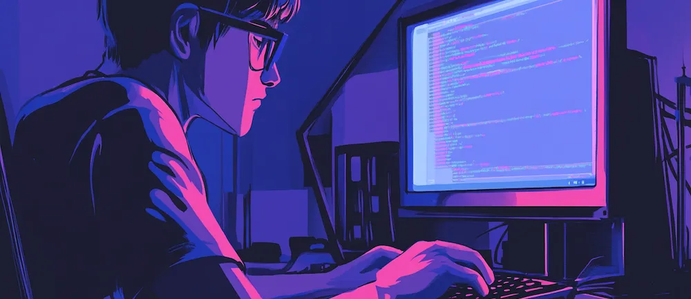 An colorful image of a computer coder updating PHP