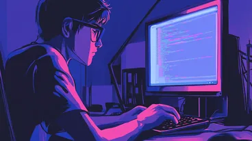 An colorful image of a computer coder updating PHP